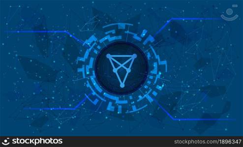 Chiliz CHZ token symbol in digital circle with cryptocurrency theme on blue background. Cryptocurrency coin icon. Vector illustration.