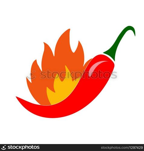 Chilli fire pepper. Flamed spicy pepper pod, burning red peppers icon, vector illustration
