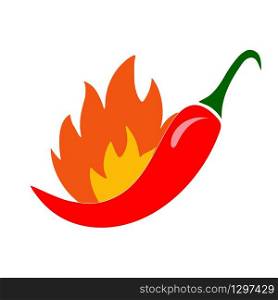 Chilli fire pepper. Flamed spicy pepper pod, burning red peppers icon, vector illustration