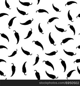 Chilli peppers seamless pattern. Background with black silhouettes of peppers