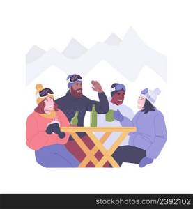 Chilling after ride isolated cartoon vector illustrations. Friends enjoy warming drinks after ski ride, winter sports day, outdoor activities, chilling together during vacation vector cartoon.. Chilling after ride isolated cartoon vector illustrations.