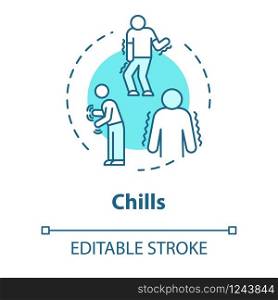 Chills concept icon. Influenza infection. Flu symptom. Tremor and tremble. Fever sign. Unwell person. Cold idea thin line illustration. Vector isolated outline RGB color drawing. Editable stroke