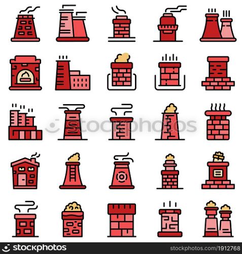 Chimney icons set. Outline set of chimney vector icons thin line color flat on white. Chimney icons set vector flat