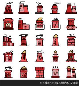 Chimney icons set. Outline set of chimney vector icons thin line color flat on white. Chimney icons set vector flat