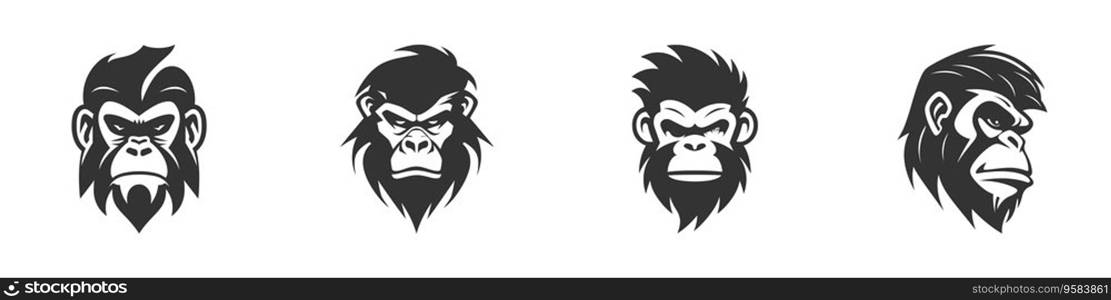 Chimp face icon set. Vector illustration.