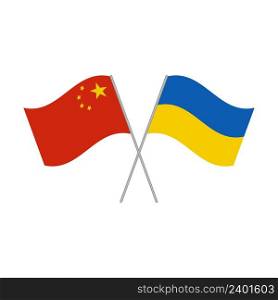 China and Ukraine flags isolated on white background