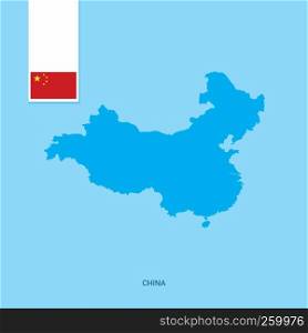 China Country Map with Flag over Blue background