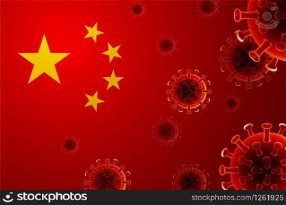 China Flag country, Coronavirus, Covit -19, Wuhan, Danger, vector Illustration.
