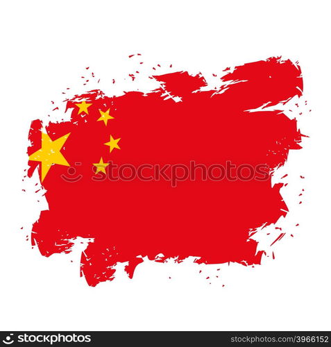 China Flag grunge style on white background. Brush strokes and ink splatter. National symbol of Chinese state&#xA;