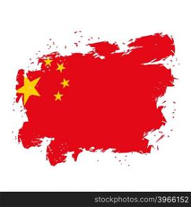 China Flag grunge style on white background. Brush strokes and ink splatter. National symbol of Chinese state&#xA;