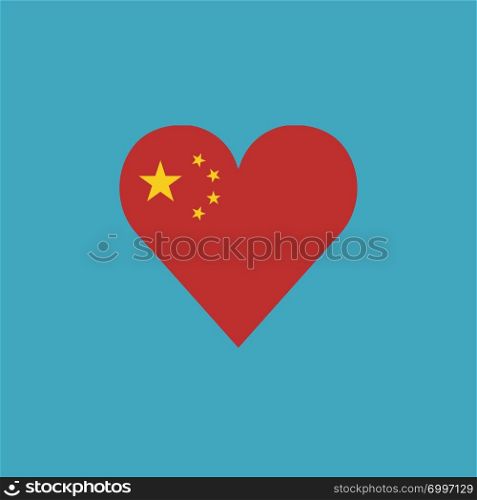 China flag icon in a heart shape in flat design. Independence day or National day holiday concept.