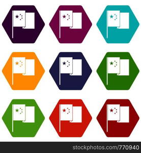 China flag icon set many color hexahedron isolated on white vector illustration. China flag icon set color hexahedron