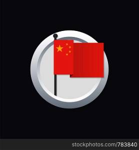 China flag which silver button on black background. Vector stock illustration.