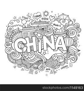 China hand lettering and doodles elements background. Vector illustration. China hand lettering and doodles elements background