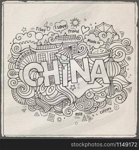 China hand lettering and doodles elements background. Vector illustration