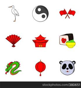 China icons set. Cartoon illustration of 9 China vector icons for web. China icons set, cartoon style