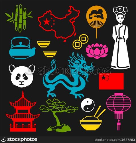 China icons set. Chinese symbols and objects. China icons set. Chinese symbols and objects.