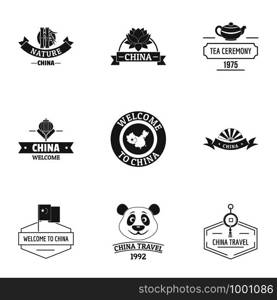 China land logo set. Simple set of 9 china land vector logo for web isolated on white background. China land logo set, simple style