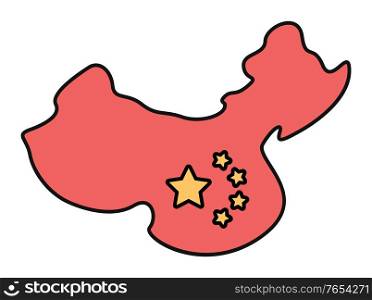 China map and national flag on Chinese land with black frame. Republic space with outline element for presentation isolated on white. Asian area in red color with border cartography east symbol vector. National Flag of China and Chinese Land Vector