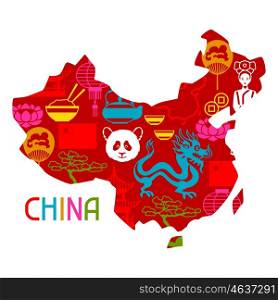 China map design. Chinese symbols and objects. China map design. Chinese symbols and objects.