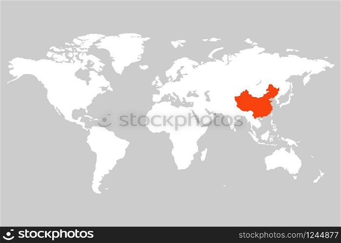 china on the world map isolated vector illustration