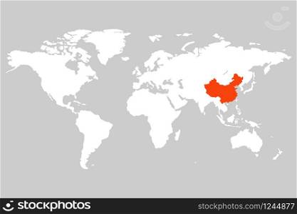 china on the world map isolated vector illustration