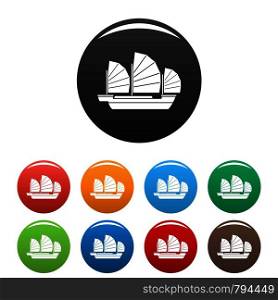 China ship icons set 9 color vector isolated on white for any design. China ship icons set color