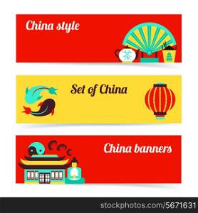 China style travel horizontal banners set isolated vector illustration