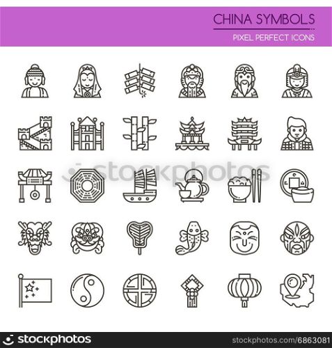 China Symbols, Thin Line and Pixel Perfect Icons