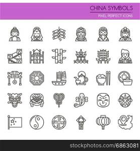 China Symbols, Thin Line and Pixel Perfect Icons