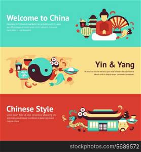 China travel asian traditional culture chinese style symbols banner set isolated vector illustration