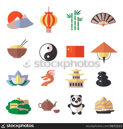 China travel asian traditional culture symbols icons set isolated vector illustration