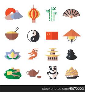 China travel asian traditional culture symbols icons set isolated vector illustration