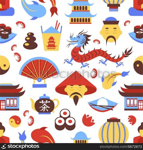 China travel chinese traditional culture symbols seamless pattern vector illustration