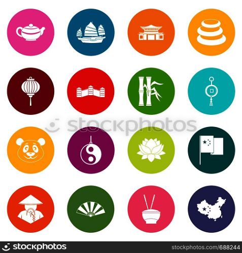 China travel symbols icons many colors set isolated on white for digital marketing. China travel symbols icons many colors set