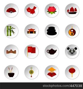 China travel symbols icons set in flat style isolated vector icons set illustration. China travel symbols icons set in flat style