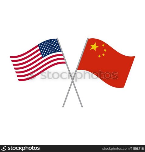 Chinese and American flags vector isolated on white background. Chinese and American flags vector isolated on white