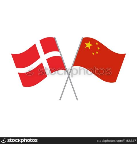 Chinese and Danish flags vector isolated on white background