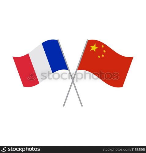 Chinese and French flags vector isolated on white background