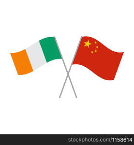 Chinese and Irish flags vector isolated on white background