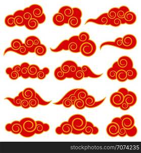 Chinese and japanese style red clouds. Vector collection of cloud oriental style illustration. Chinese and japanese style red clouds