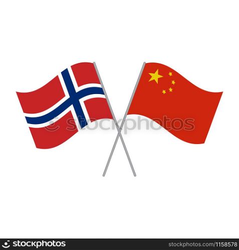 Chinese and Norwegian flags vector isolated on white background. Chinese and Norwegian flags vector isolated