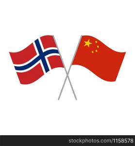 Chinese and Norwegian flags vector isolated on white background. Chinese and Norwegian flags vector isolated