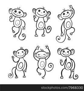 Chinese Animal astrological sign, Monkey. Hand drawn Vector Illustration