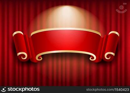 Chinese banner design on red curtain light up background, vector illustration