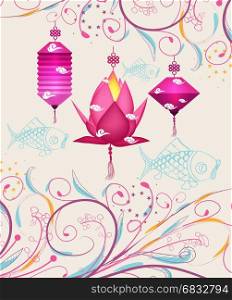 Chinese carp lantern festival doodle graphic design