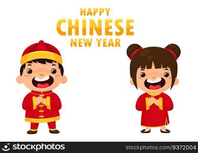 Chinese children wearing national costumes Saluting for the Chinese New Year festival.