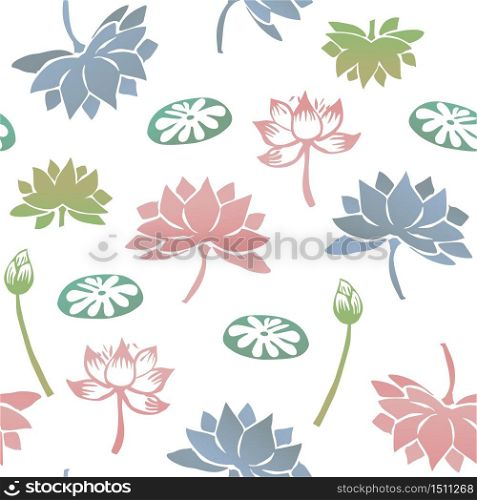 Chinese Classic Blue Traditional Paper Cutting or Porcelain Seamless Pattern. Lotus in Pond.