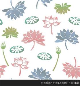 Chinese Classic Blue Traditional Paper Cutting or Porcelain Seamless Pattern. Lotus in Pond.