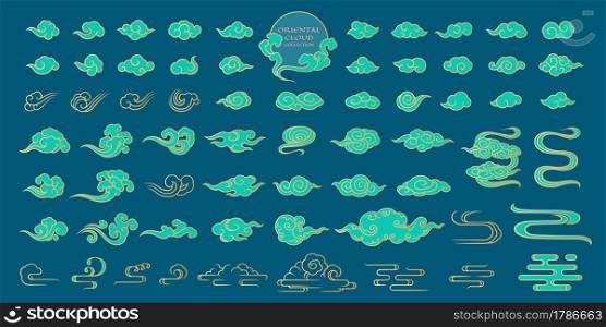 Chinese cloud element vector illustration big collection sharpen brush fill outline art style